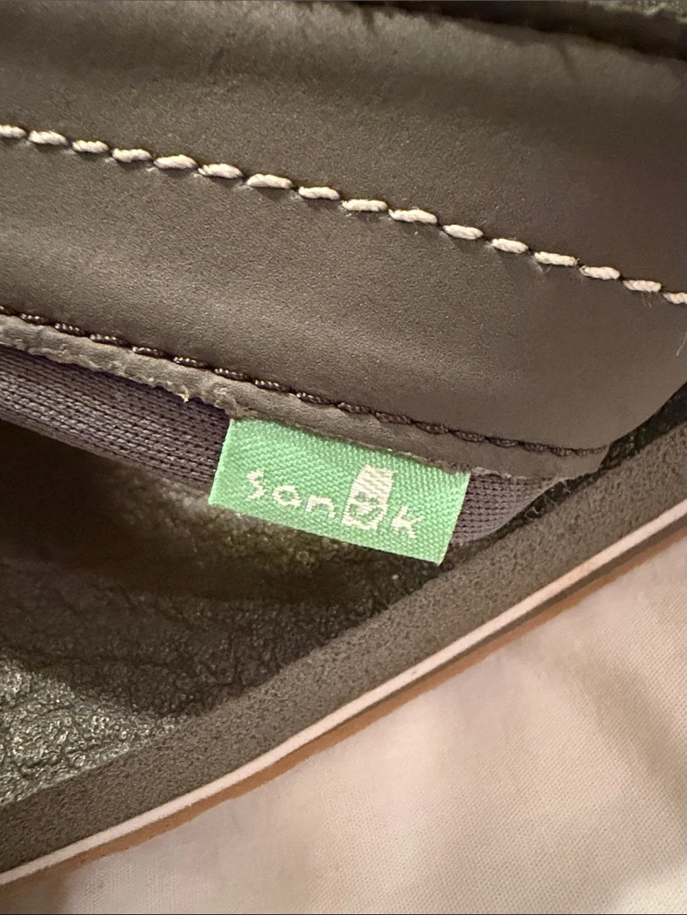 Sanuk Dark Gray Flip Flop Sandals with Green Logo Accent